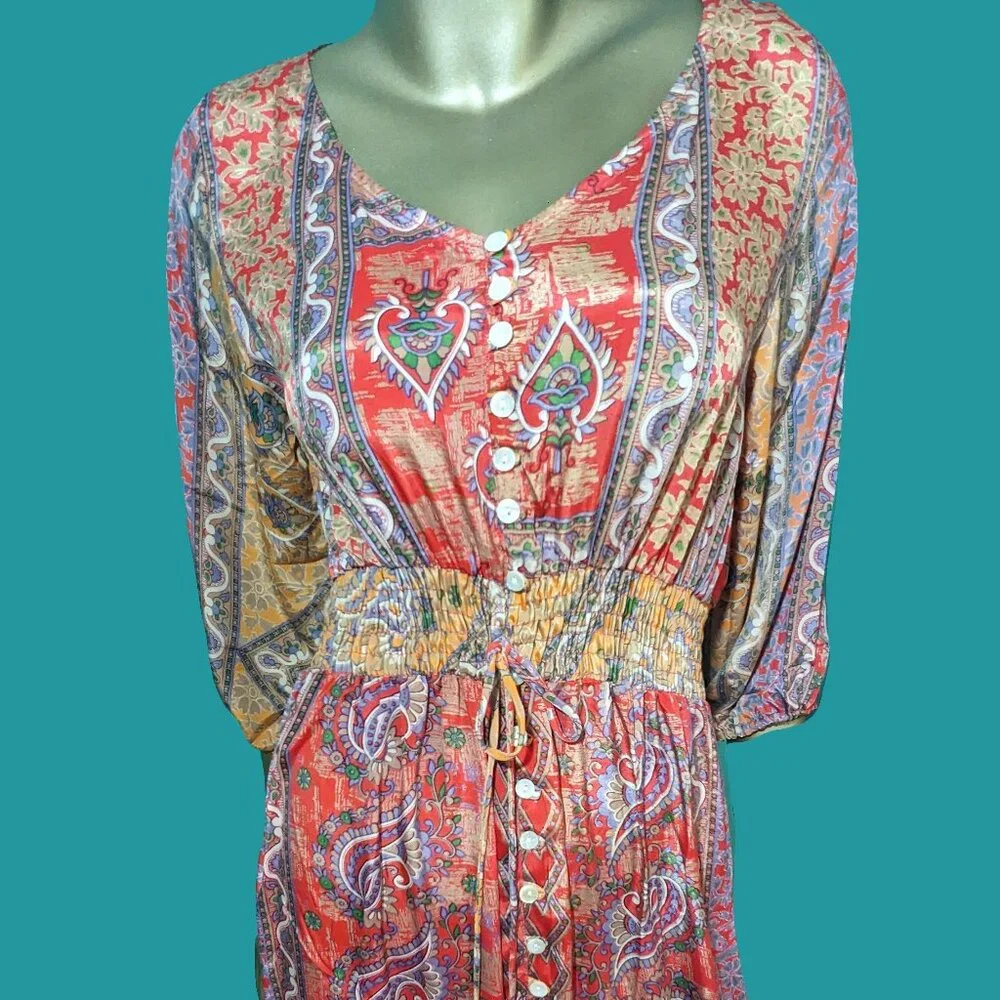 Stylish Nature Boho High-Low Floral Dress Size L Preowned - Picture 4 of 7